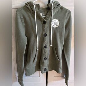 Vintage Hollister Olive Army Green Hoodie/Cardigan with Logo Patch - Size Large